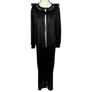 Miss Elaine Vintage 60s 70s Peignoir Nightgown Robe Womens M Black Union Made